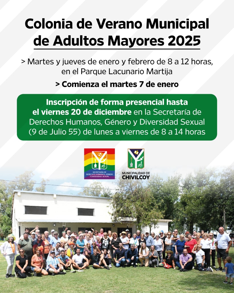 Chivilcoy: Está abierta la inscripción para la Colonia de Verano Municipal para adultos mayores 2025