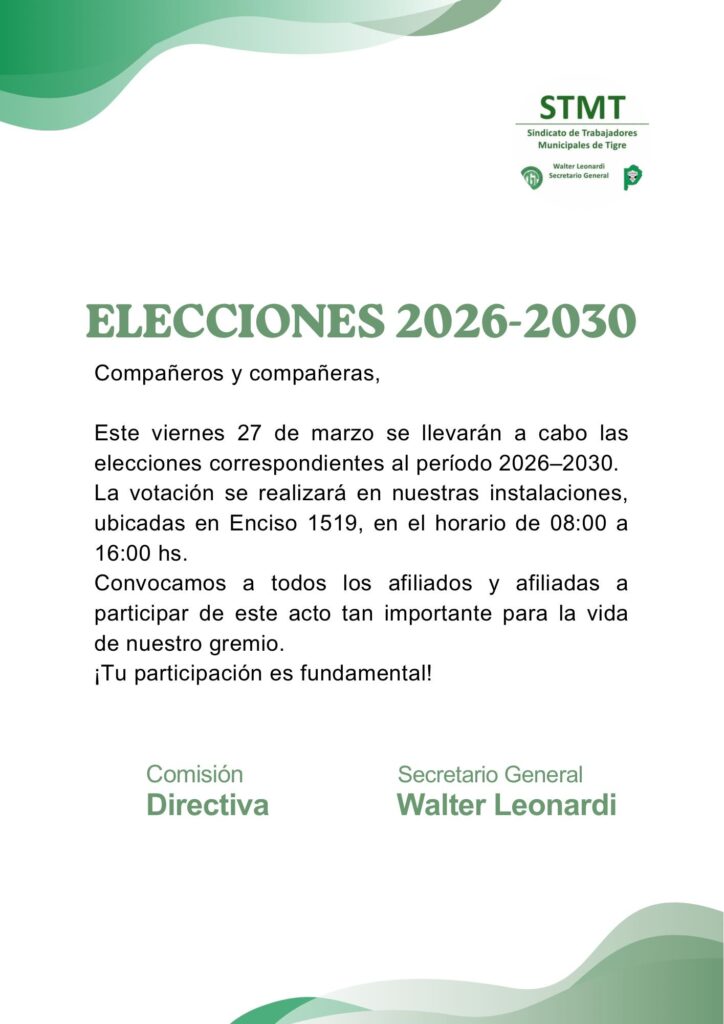 Tigre: Elecciones en el STMT